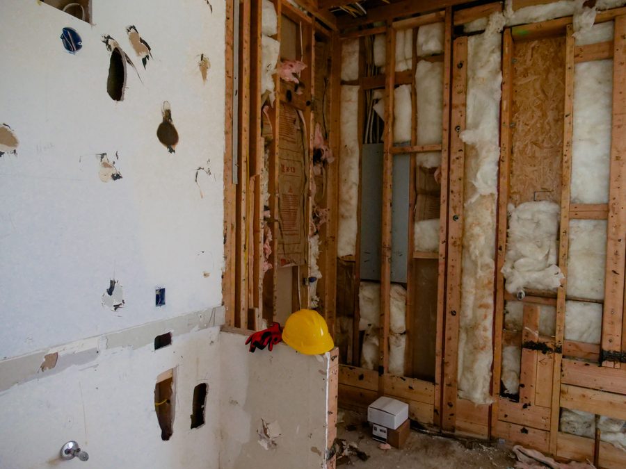 Gypsum and partition removal in progress